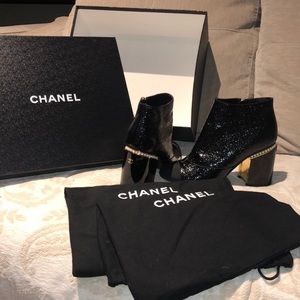 Chanel boots with gold and pearls